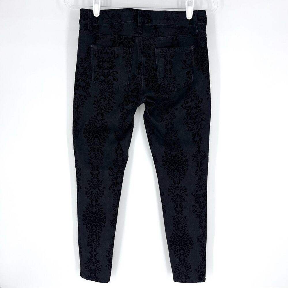 Bisou Bisou Michele Bohbot‎ Black Flocked Skinny Jeans Size 4 - Picture 4 of 8